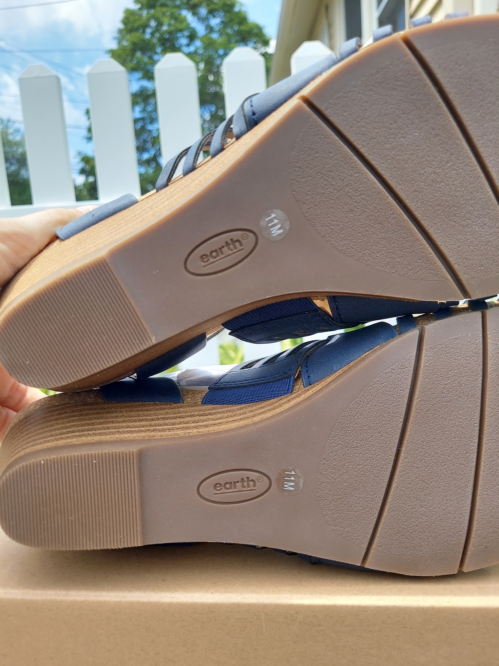 Earth Hattie3 Navy Blue Woven Strappy Wedge Sandals Women's Size 11M Cottagecore - Picture 10 of 11